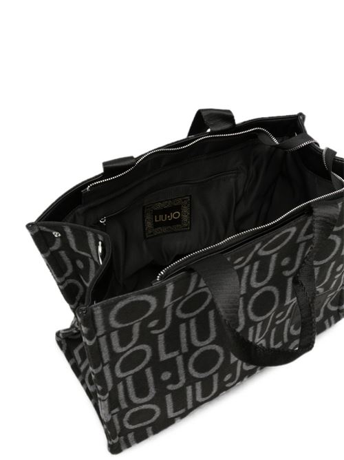 Borsa shopper Liu Jo da donna nera in tessuto logato con tracolla LIU-JO | 2F6037T274222222