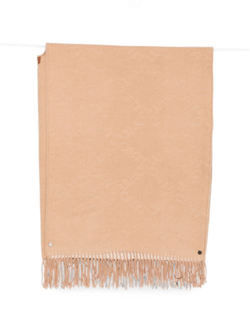 Poncho Liu Jo da donna color cammello con logo in rilievo e bordi sfrangiati LIU-JO | 2F6042T275100070