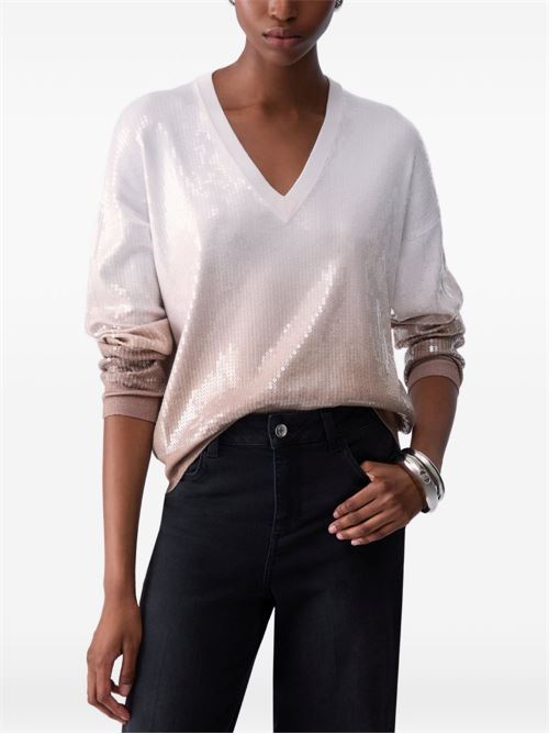Maglia Liu Jo da donna beige con lavorazione dégradé e paillettes ricamate LIU-JO | WF6178MS49IL9203