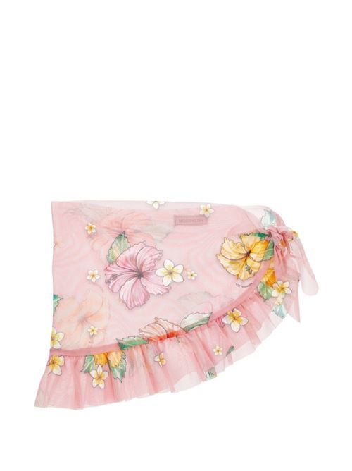 Pareo bambina Monnalisa rosa pesca in tulle con fiori e rouches MONNALISA | 11H03086580093
