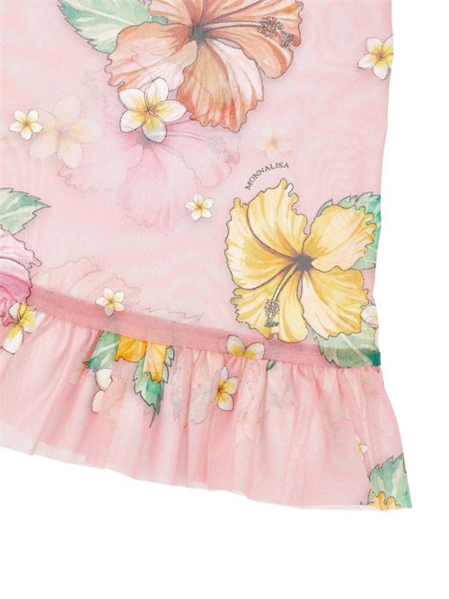 Pareo bambina Monnalisa rosa pesca in tulle con fiori e rouches MONNALISA | 11H03086580093