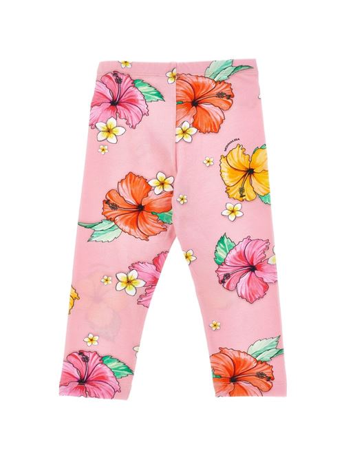 Leggings bambina Monnalisa rosa pesca con stampa floreale ibisco MONNALISA | 11H42186540093