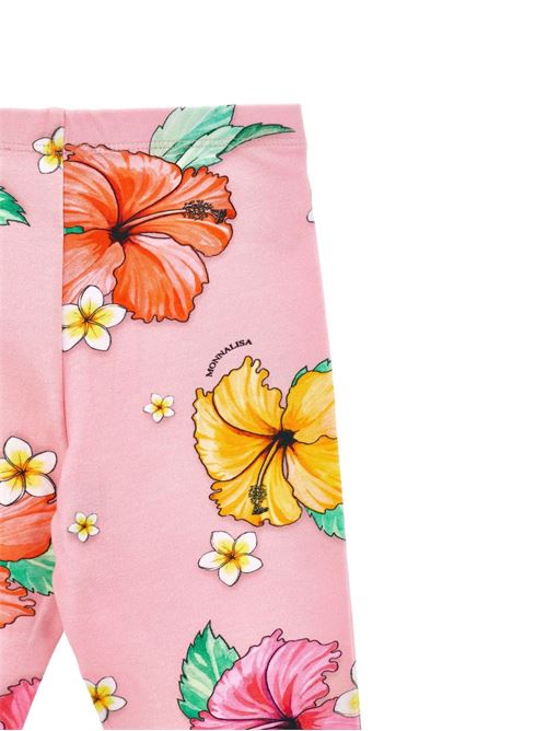 Leggings bambina Monnalisa rosa pesca con stampa floreale ibisco MONNALISA | 11H42186540093