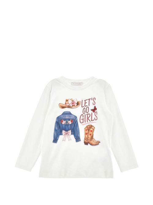 T-shirt Monnalisa da bambina color panna con stampa cowgirl e scritta decorativa MONNALISA | 11H61382010001
