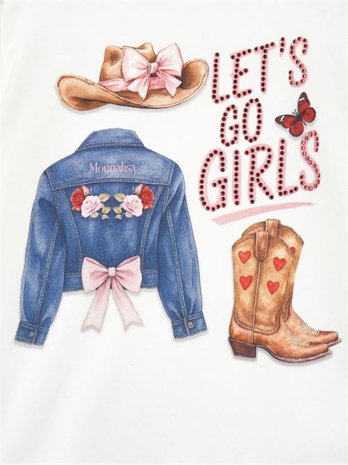 T-shirt Monnalisa da bambina color panna con stampa cowgirl e scritta decorativa MONNALISA | 11H61382010001