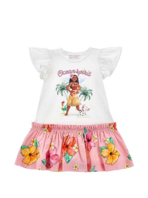 Abito bambina Monnalisa bianco e fucsia Disney Vaiana con gonna floreale MONNALISA | 11H92782019993