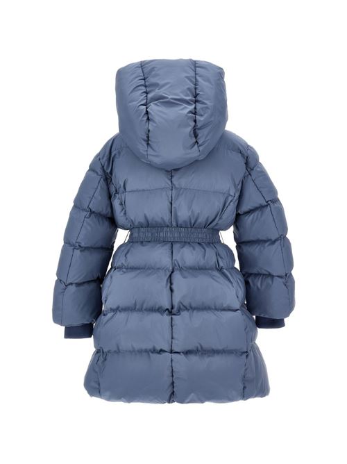 Piumino lungo Monnalisa da bambina color avio con cappuccio e cintura a cuore MONNALISA | 17H10080200051