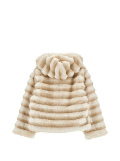 Pelliccia Monnalisa da bambina color panna in morbido tessuto peluche con cappuccio MONNALISA | 17H10180330001