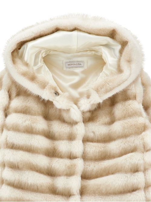 Pelliccia Monnalisa da bambina color panna in morbido tessuto peluche con cappuccio MONNALISA | 17H10180330001