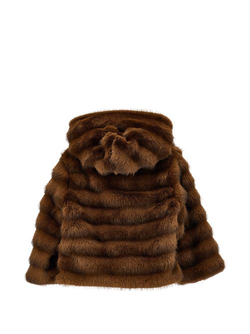 Pelliccia Monnalisa da bambina marrone scuro in morbido tessuto peluche con cappuccio MONNALISA | 17H10180330006