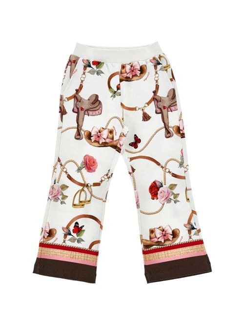 Pantaloni Monnalisa da bambina color Gardenia con stampa equestre e vita elasticizzata MONNALISA | 19H4018005029F
