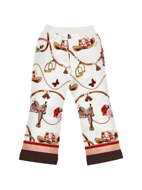 Pantaloni Monnalisa da bambina color Gardenia con stampa equestre e vita elasticizzata MONNALISA | 19H4018005029F