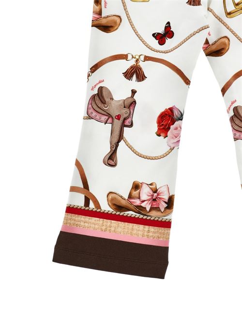Pantaloni Monnalisa da bambina color Gardenia con stampa equestre e vita elasticizzata MONNALISA | 19H4018005029F
