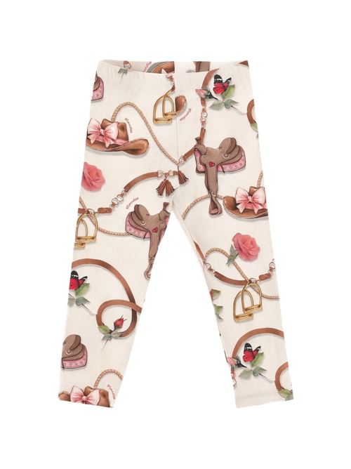 Leggings Monnalisa da bambina color Gardenia con stampa equestre all over MONNALISA | 19H403NP8011029F