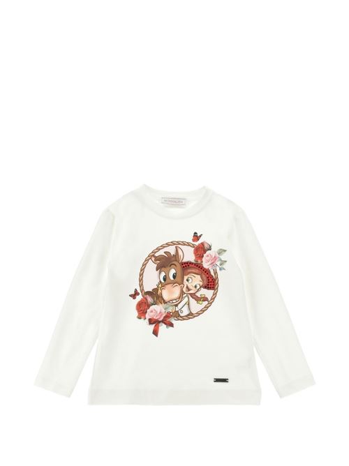 T-shirt Monnalisa da bambina color panna con stampa cowgirl e motivi floreali MONNALISA | 19H60180040001