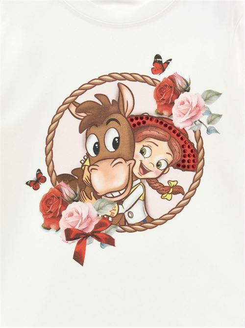 T-shirt Monnalisa da bambina color panna con stampa cowgirl e motivi floreali MONNALISA | 19H60180040001
