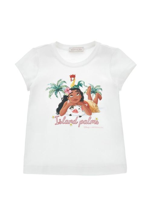 T-shirt bambina Monnalisa bianca Disney Vaiana con palme e dettagli floreali MONNALISA | 19H63080040099