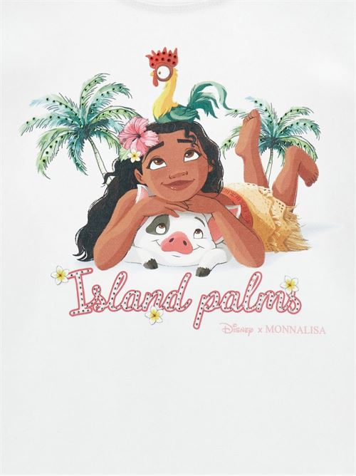 T-shirt bambina Monnalisa bianca Disney Vaiana con palme e dettagli floreali MONNALISA | 19H63080040099