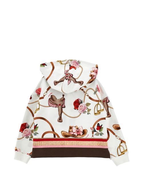 Felpa aperta Monnalisa da bambina color Gardenia con cappuccio e stampa equestre MONNALISA | 19H8008005029F