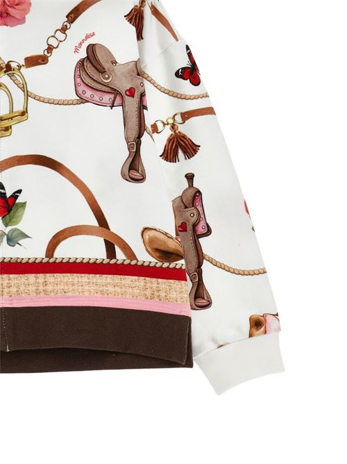 Felpa aperta Monnalisa da bambina color Gardenia con cappuccio e stampa equestre MONNALISA | 19H8008005029F