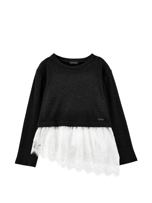 T-shirt Monnalisa da bambina nera a maniche lunghe con applicazione effetto top MONNALISA | 41H60782140050
