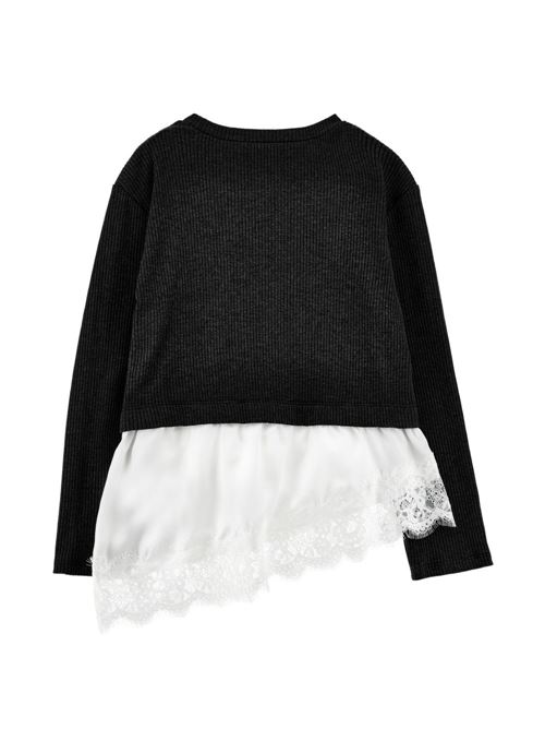 T-shirt Monnalisa da bambina nera a maniche lunghe con applicazione effetto top MONNALISA | 41H60782140050
