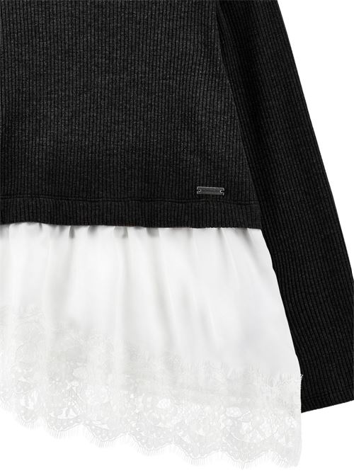 T-shirt Monnalisa da bambina nera a maniche lunghe con applicazione effetto top MONNALISA | 41H60782140050