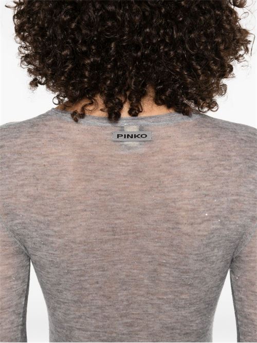 Maglia donna Pinko Pico grigia girocollo con strass PINKO | 105398A2PMI42
