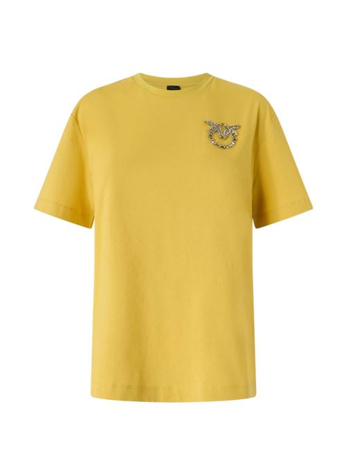 T-shirt donna Pinko Strepitoso gialla con logo strass PINKO | 105526A3JPH54