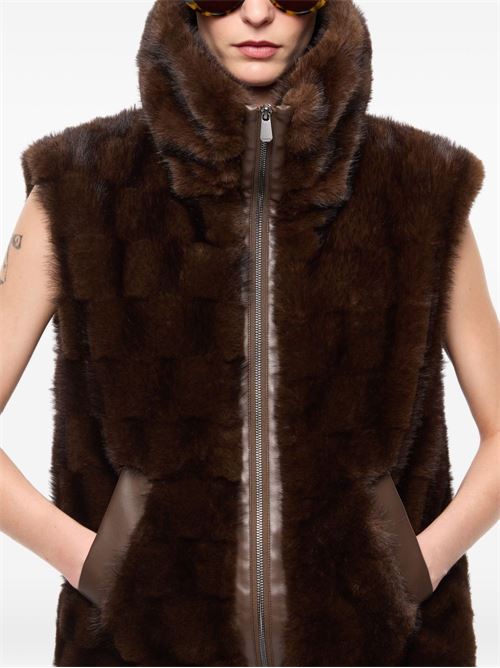 Gilet donna Pinko Glossinia marrone check effetto pelliccia PINKO | 106939A3C5M11