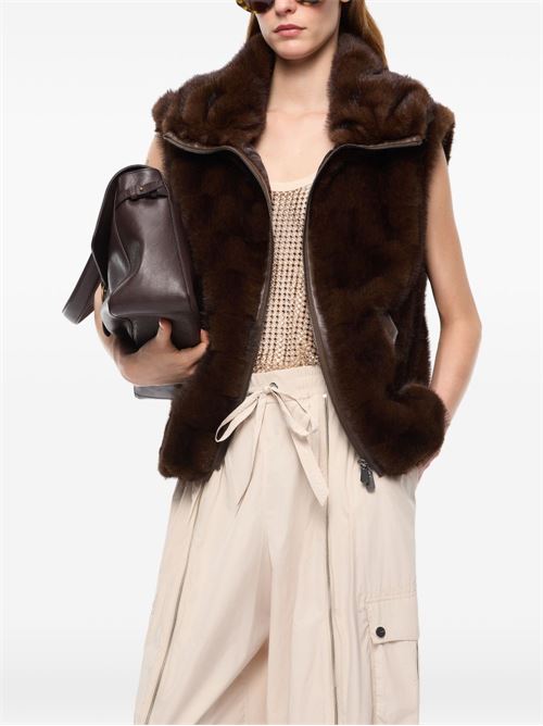 Gilet donna Pinko Glossinia marrone check effetto pelliccia PINKO | 106939A3C5M11