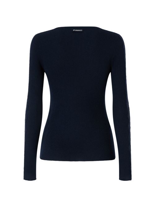 T-shirt donna Pinko Copenaghen blu a costine con pizzo PINKO | 107269A3I0G02