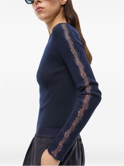 T-shirt donna Pinko Copenaghen blu a costine con pizzo PINKO | 107269A3I0G02