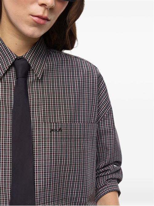 Camicia donna Pinko Carlina nera e rossa micro check con cravatta PINKO | 107453A3FQZF6