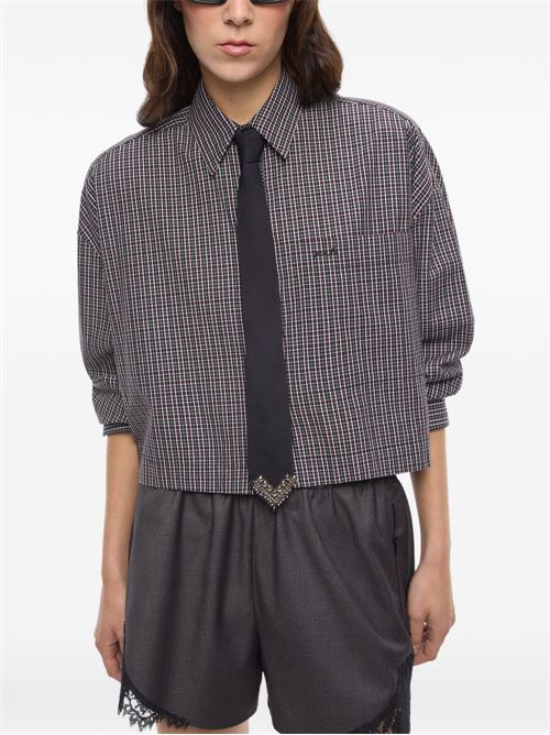 Camicia donna Pinko Carlina nera e rossa micro check con cravatta PINKO | 107453A3FQZF6