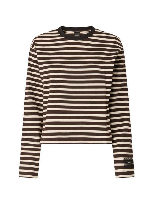 T-shirt donna Pinko Mirtilla sabbia e nera a righe PINKO | 107548A3KVMQ0