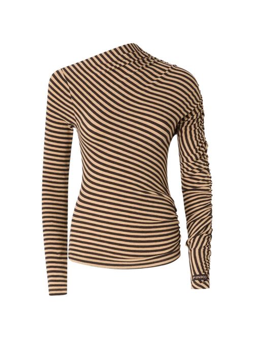 T-shirt donna Pinko Lilium sabbia e nera con righe diagonali PINKO | 107555A3KCCM0