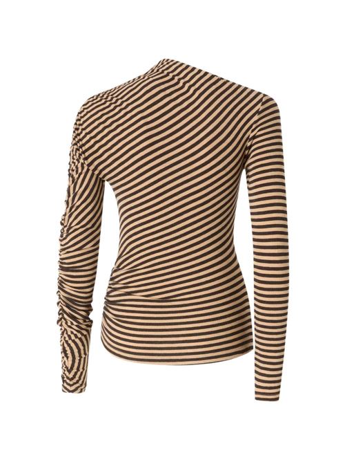 T-shirt donna Pinko Lilium sabbia e nera con righe diagonali PINKO | 107555A3KCCM0