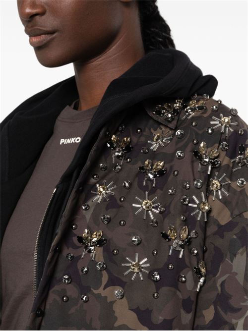 Capospalla donna Pinko Barengo verde e nero overshirt in tela PINKO | 107916A3LYSD3