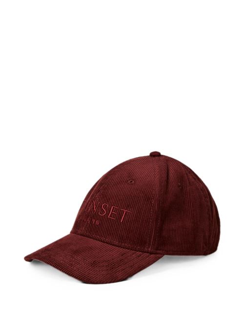 Cappello da baseball Twinset in velluto a coste color bordeaux con logo ricamato TWINSET | 262TA412013670