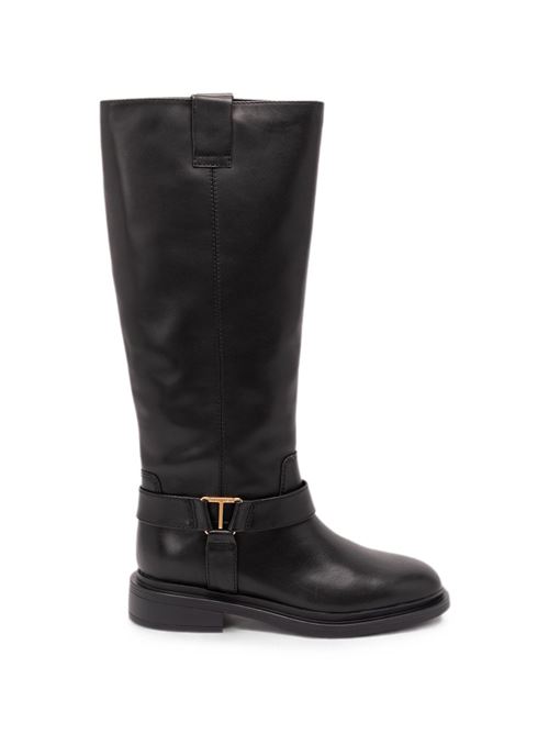 Stivali Twinset da donna in pelle nera con fibbia e logo TWINSET | 262TCP02400006