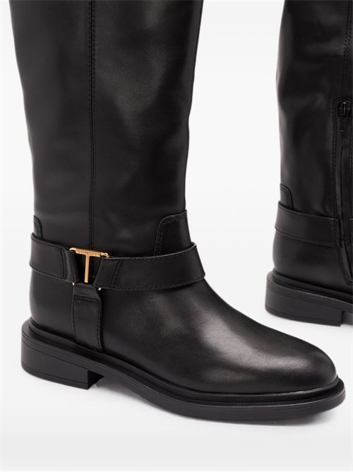 Stivali Twinset da donna in pelle nera con fibbia e logo TWINSET | 262TCP02400006