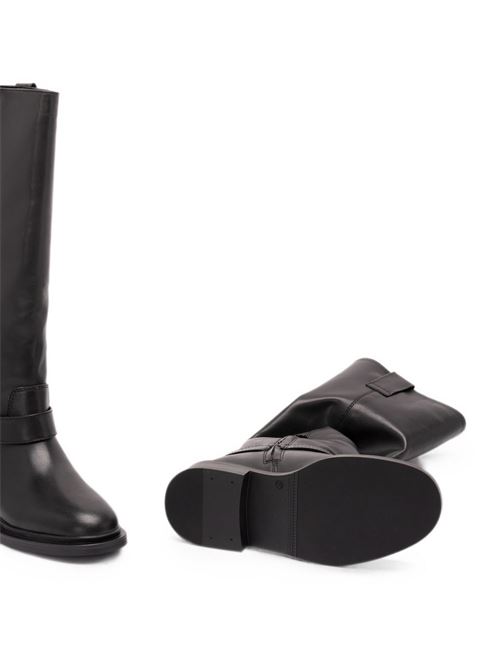 Stivali Twinset da donna in pelle nera con fibbia e logo TWINSET | 262TCP02400006