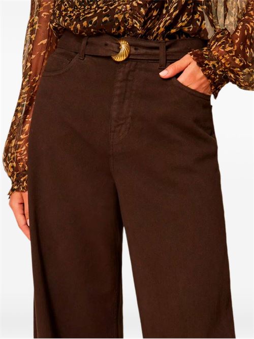 Pantaloni Twinset in bull di cotone marrone con gamba ampia e cintura coordinata TWINSET | 262TP255013411