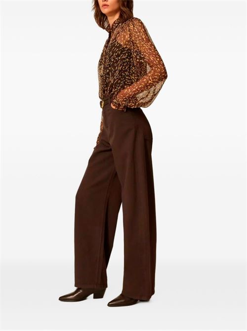 Pantaloni Twinset in bull di cotone marrone con gamba ampia e cintura coordinata TWINSET | 262TP255013411