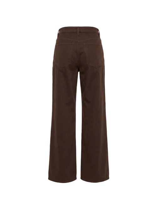 Pantaloni Twinset in bull di cotone marrone con gamba ampia e cintura coordinata TWINSET | 262TP255013411