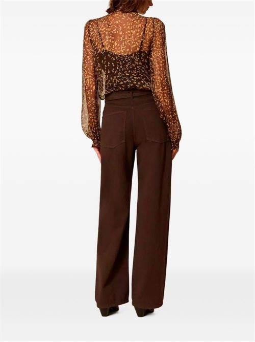 Pantaloni Twinset in bull di cotone marrone con gamba ampia e cintura coordinata TWINSET | 262TP255013411