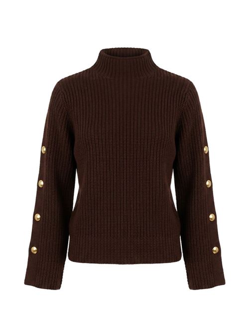 Maglia Twinset marrone a coste con bottoni metallici sulle maniche TWINSET | 262TP317013411