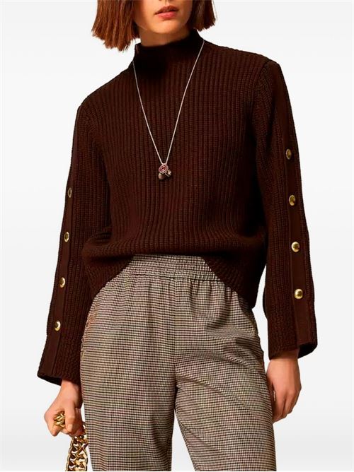Maglia Twinset marrone a coste con bottoni metallici sulle maniche TWINSET | 262TP317013411