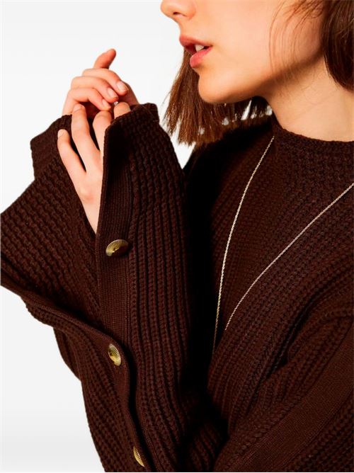 Maglia Twinset marrone a coste con bottoni metallici sulle maniche TWINSET | 262TP317013411